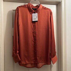 NWT Able Live Fashionable Tatiane Satin Shirt Color: Ginger Bread Size: Medium